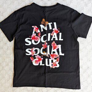Black T Shirt 'Anti Social Social Club' Print Flower Crewneck Size M READ*
